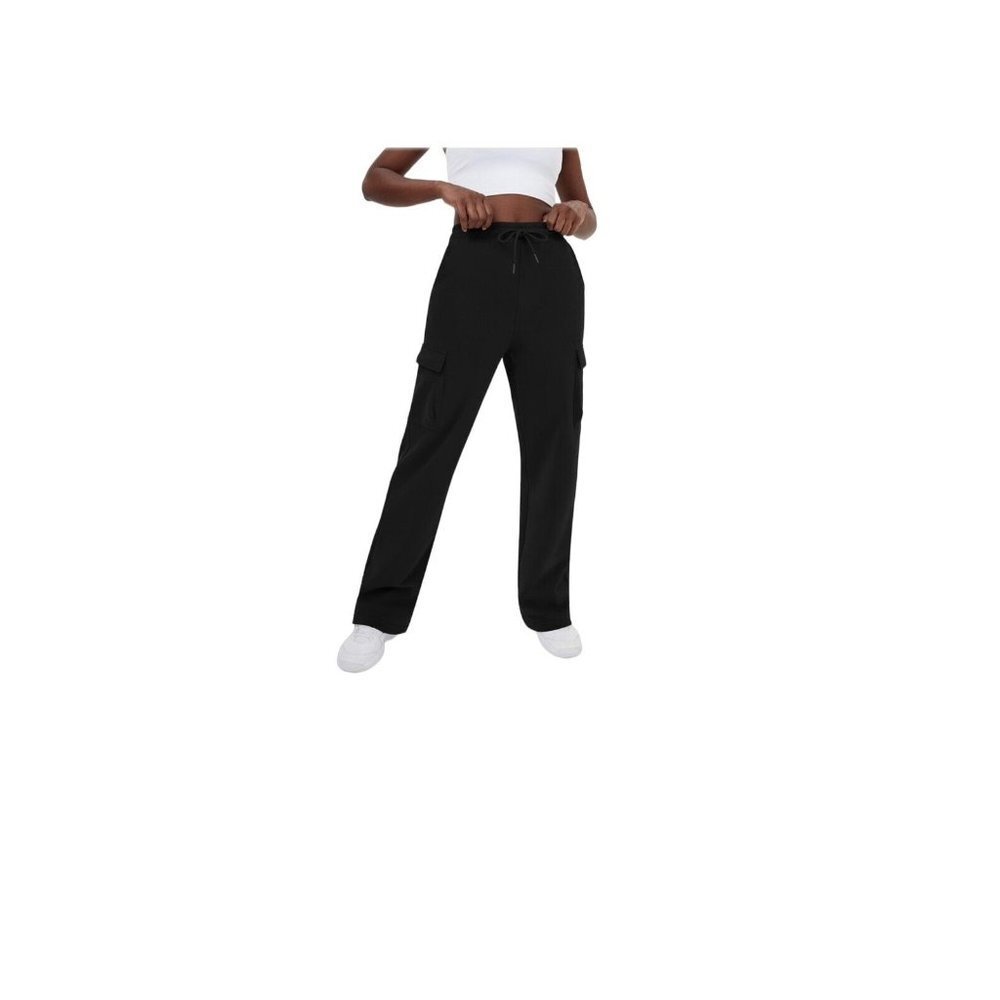 HALARA Woman's High Waisted Drawstring Pockets Fleece Straight Cargo Pants SZ XL